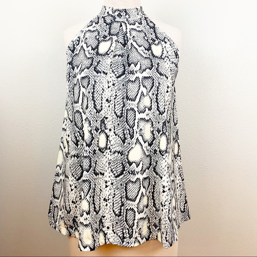 Milan Kiss Black Beige Snakeskin Sleeveless Top Lg